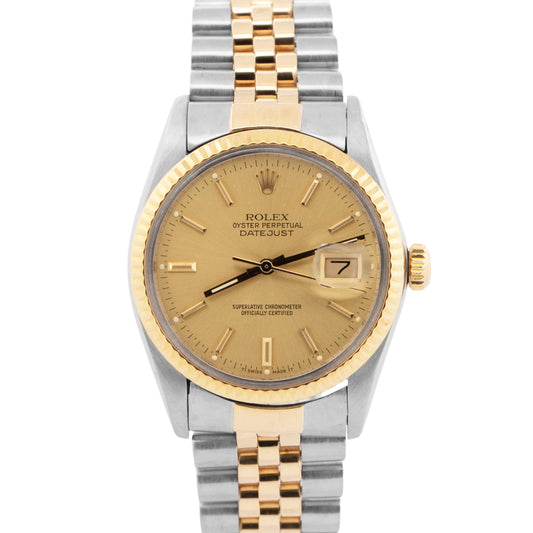 Rolex DateJust 36mm Champagne Two-Tone 18K Yellow Gold Steel JUBILEE Watch 16013