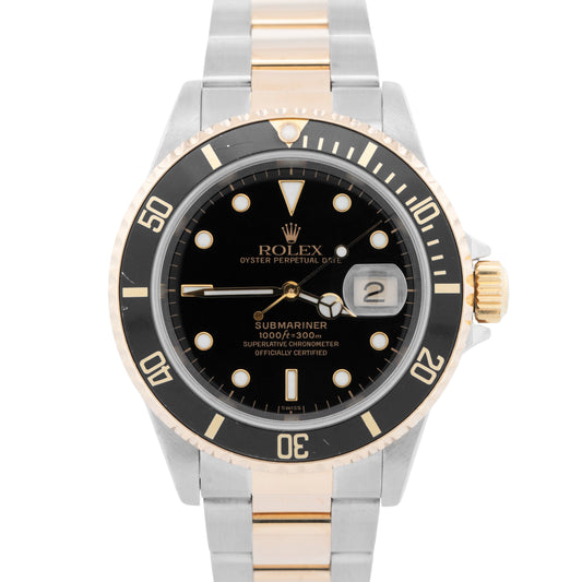 Rolex Submariner Date 40mm BLACK Two-Tone 18K Yellow Gold Steel 16613 LN Watch