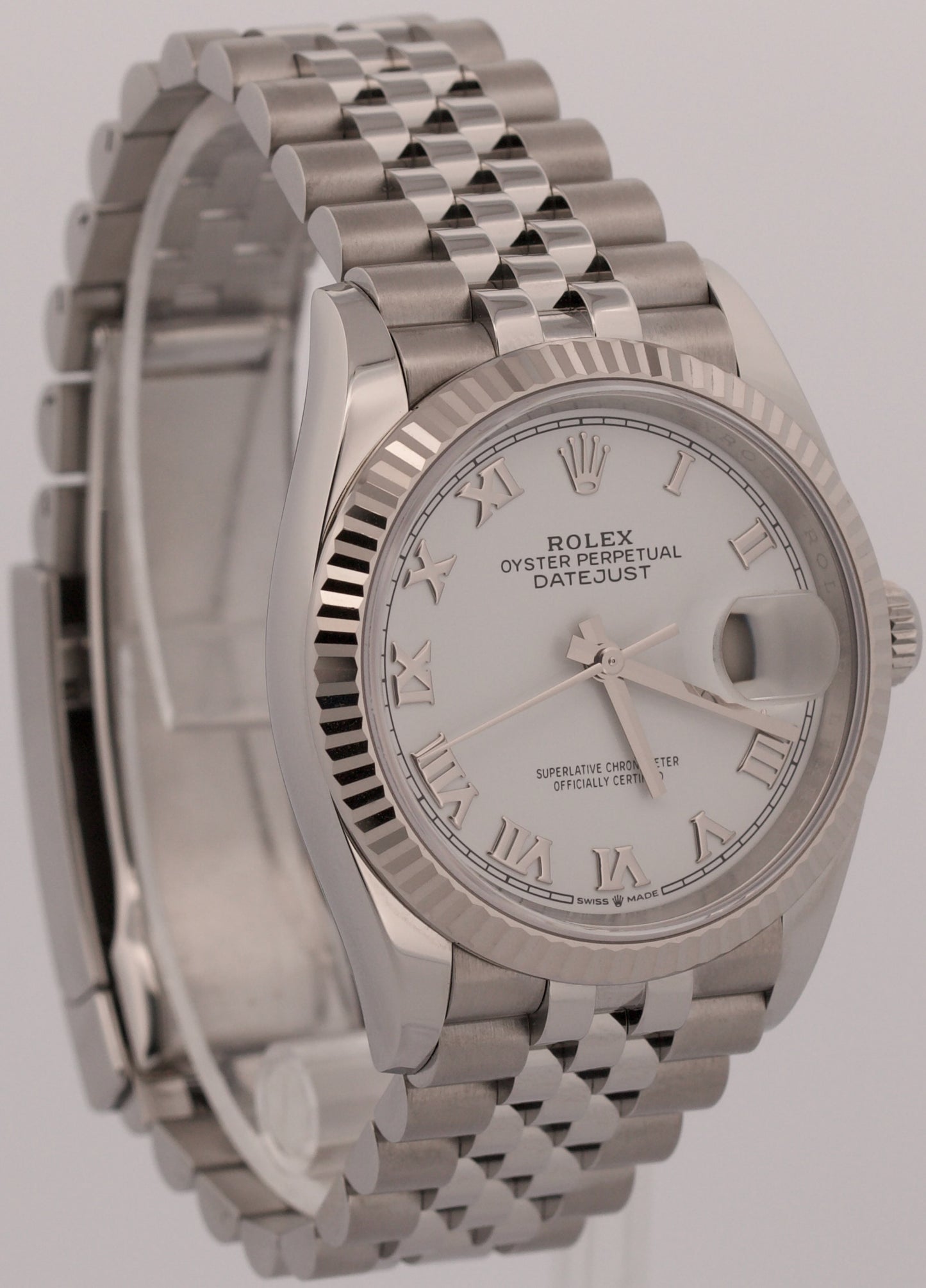 2022 Rolex DateJust 36mm White Roman 18K Gold Steel Jubilee 126234 Box Papers