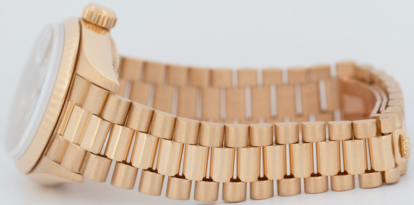 Ladies Rolex DateJust President 26mm Mother of Pearl Dial 18K Gold 69178 Watch