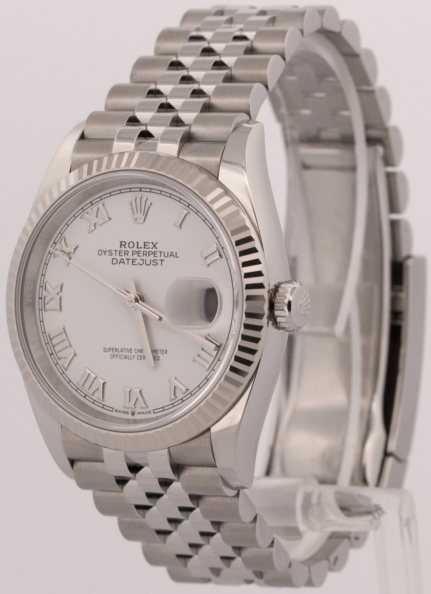 2022 Rolex DateJust 36mm White Roman 18K Gold Steel Jubilee 126234 Box Papers
