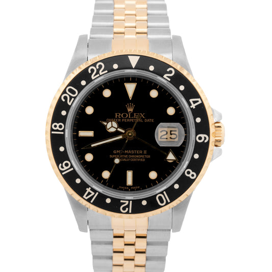 Rolex GMT-Master II BLACK Yellow Gold Stainless Steel JUBILEE 40mm Watch 16713