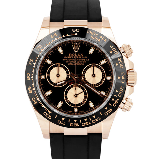 NEW MAY 2023 PAPERS Rolex Daytona Rose Gold Black Oysterflex Watch 116515 B+P