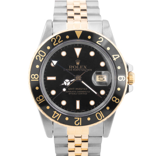 PAPERS Rolex GMT-Master Black Jubilee Two Tone 18K Yellow Gold Steel 16753 BOX