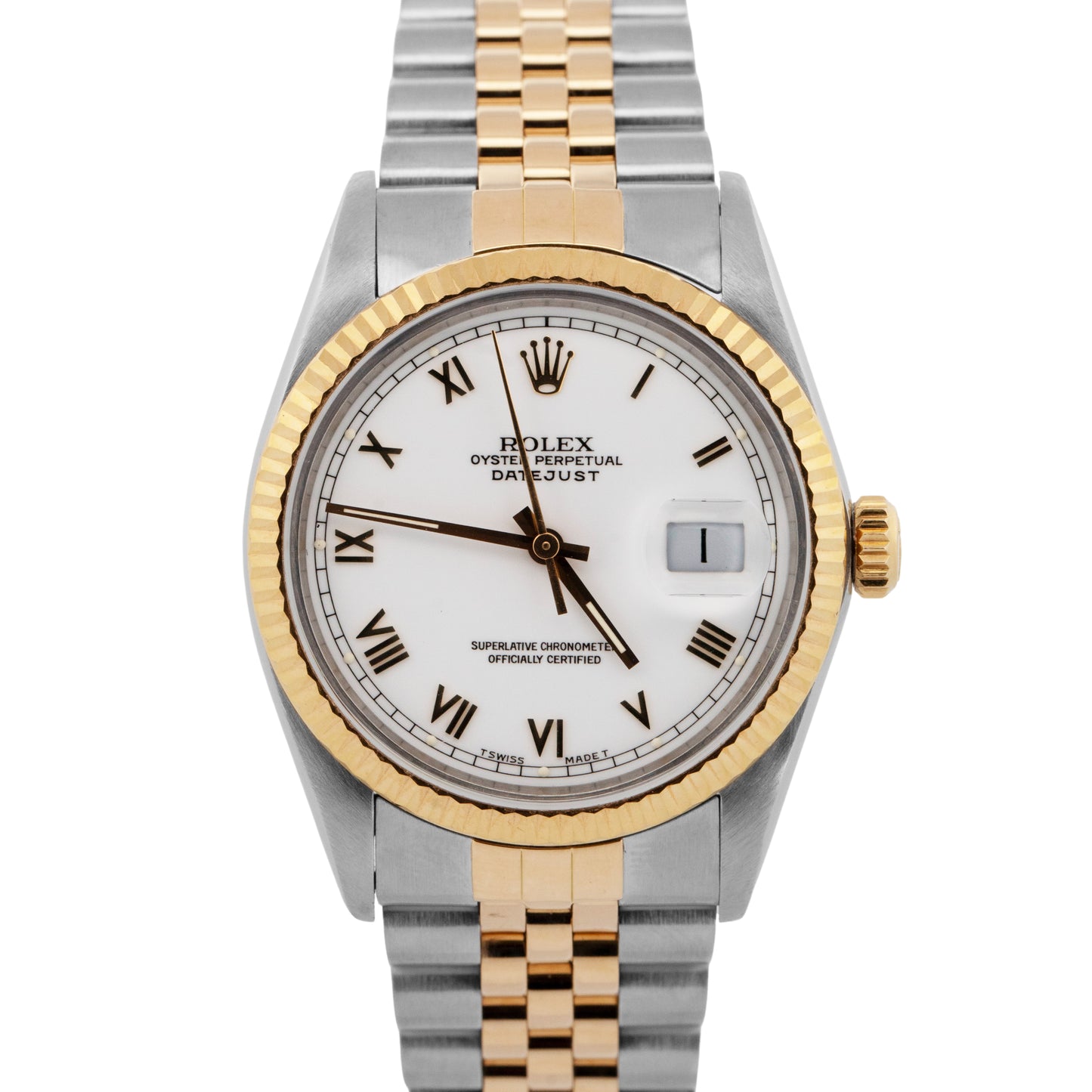 PAPERS Rolex DateJust 36mm White Two-Tone 18K Yellow Gold Jubilee 16013 BOX