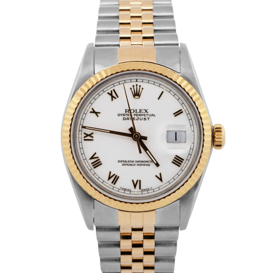 PAPERS Rolex DateJust 36mm White Two-Tone 18K Yellow Gold Jubilee 16013 BOX