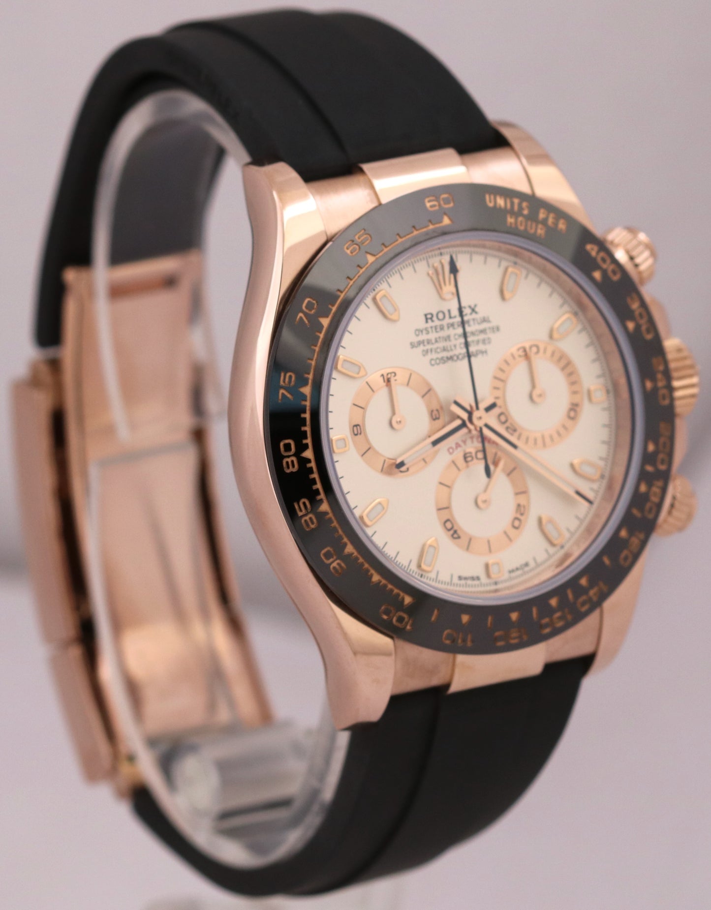 Rolex Daytona Cosmograph 18k Rose Gold IVORY 40mm Oysterflex Ceramic 116515 BOX