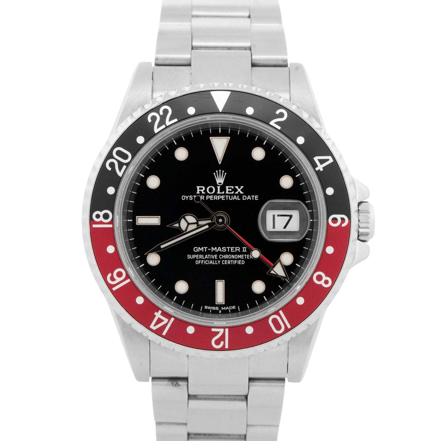 Rolex GMT-Master II COKE Red Black Stainless Steel 40mm Date 16710 Watch