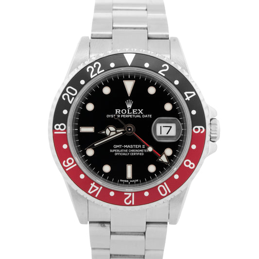 Rolex GMT-Master II COKE Red Black Stainless Steel 40mm Date 16710 Watch