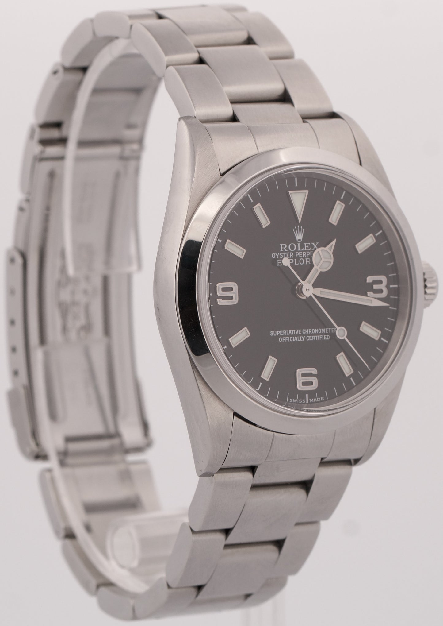 Rolex Explorer I BLACK 36mm 3-6-9 Stainless Steel Automatic NO-HOLES Watch 14270