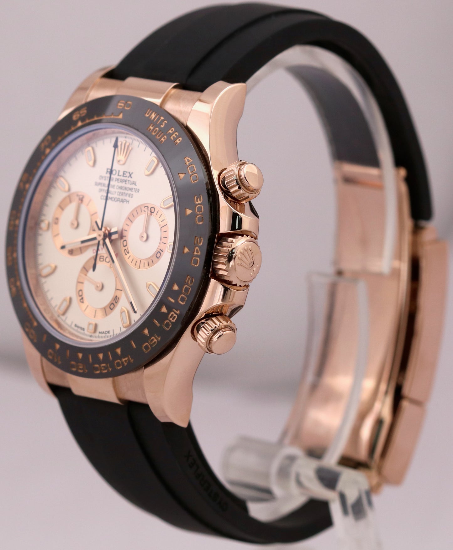 Rolex Daytona Cosmograph 18k Rose Gold IVORY 40mm Oysterflex Ceramic 116515 BOX