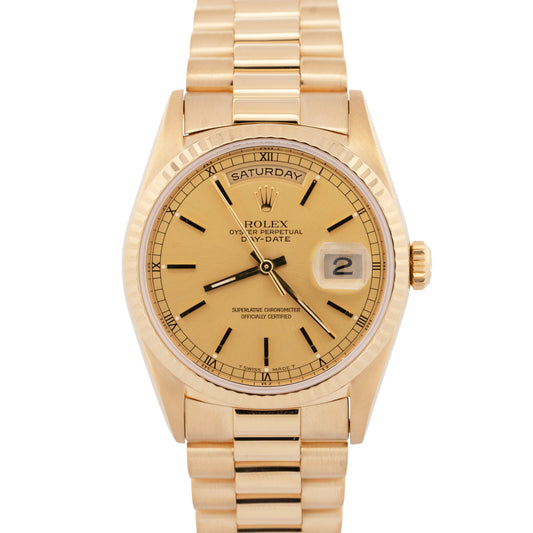 PAPERS Rolex Day-Date President 36mm Champagne 18K Gold Watch 18238 BOX
