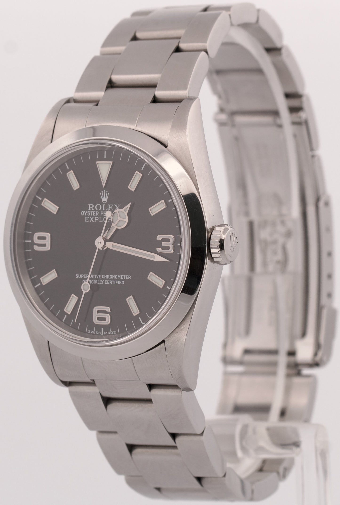 Rolex Explorer I BLACK 36mm 3-6-9 Stainless Steel Automatic NO-HOLES Watch 14270