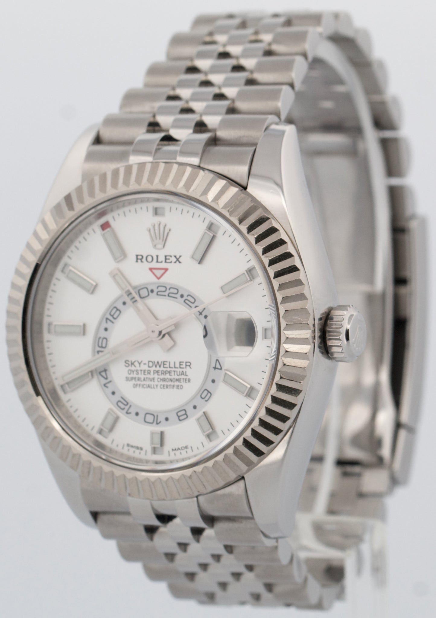 Rolex Sky-Dweller WHITE Stainless Steel 18K White Gold 42mm JUBILEE 326934 Watch