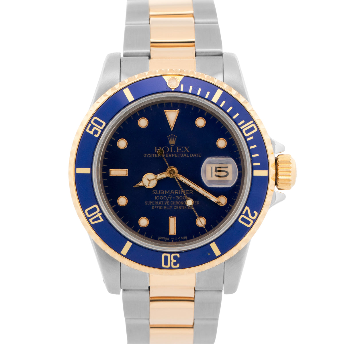 Rolex Submariner Date 16803 Blue Two-Tone 18K Yellow Gold Steel 40mm Watch