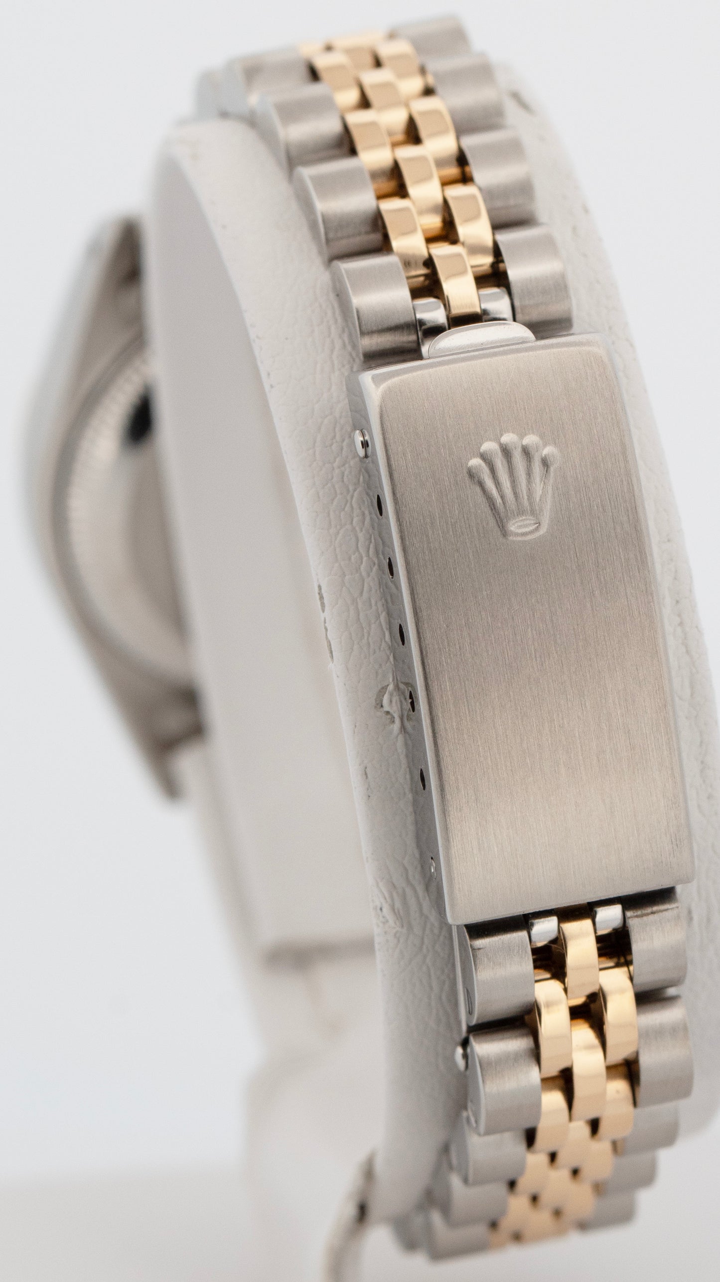 Ladies Rolex DateJust 26mm White TIFFANY 18K Gold Steel JUBILEE Fluted 69173