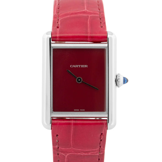 Cartier Tank Must Large Red Quartz 33mm Stainless Steel Watch 4323 / WSTA0054
