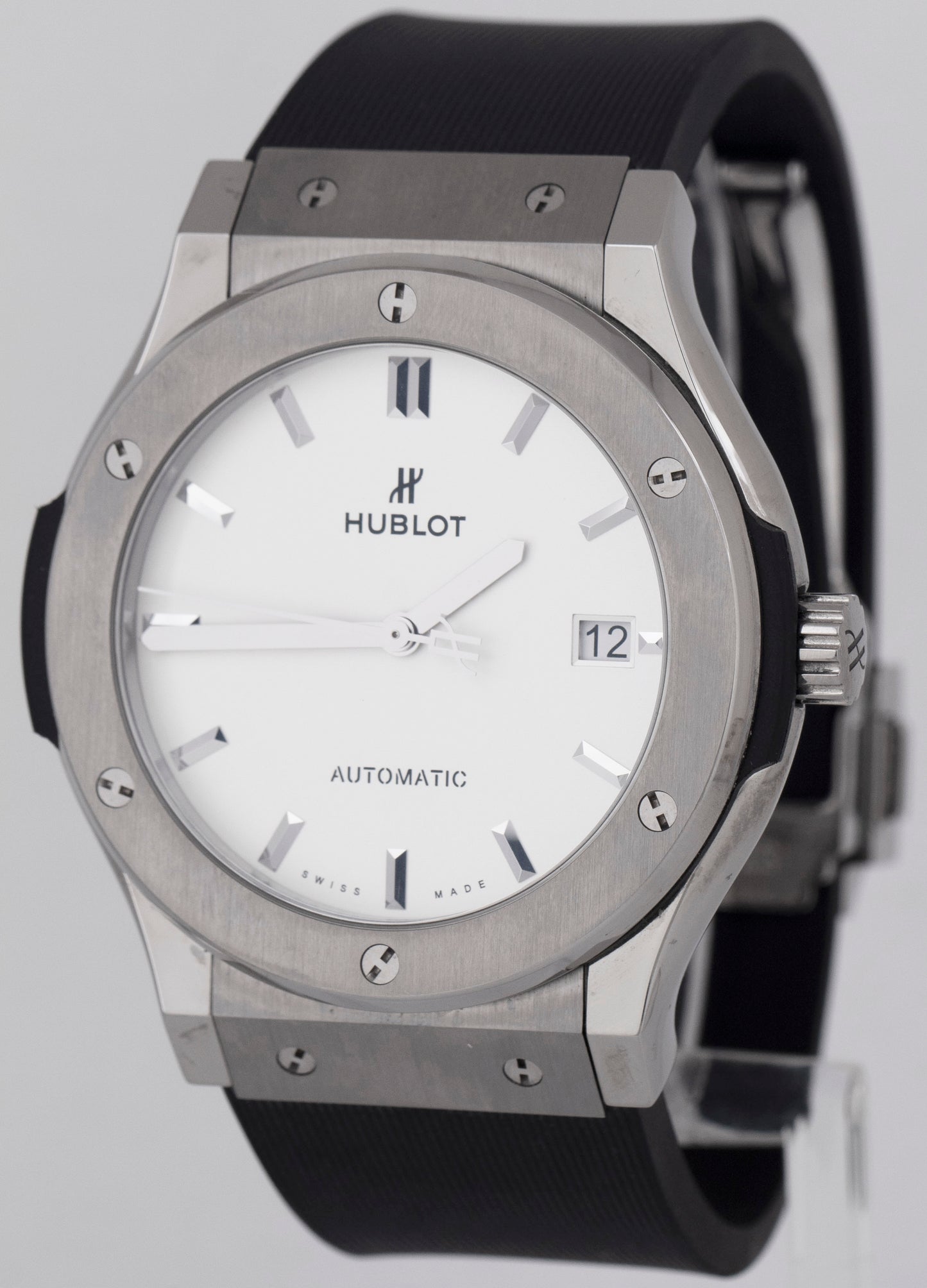 Hublot Classic Fusion Oplain Titanium Silver 42mm Date Watch 542.NX.2611.RX