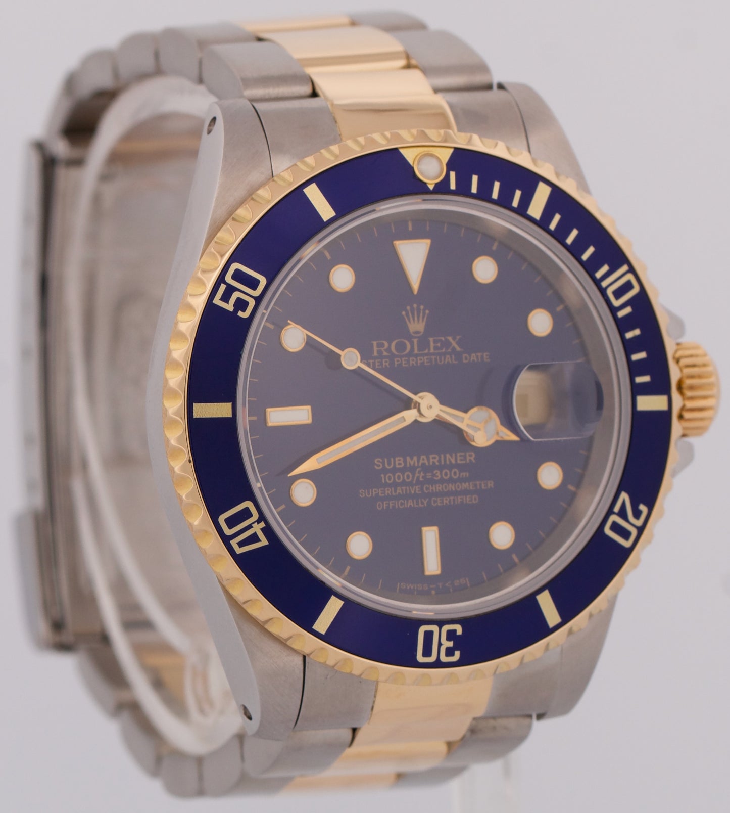 MINT Rolex Submariner Date 40mm BLUE 18K Yellow Gold Stainless Steel 16613 Watch