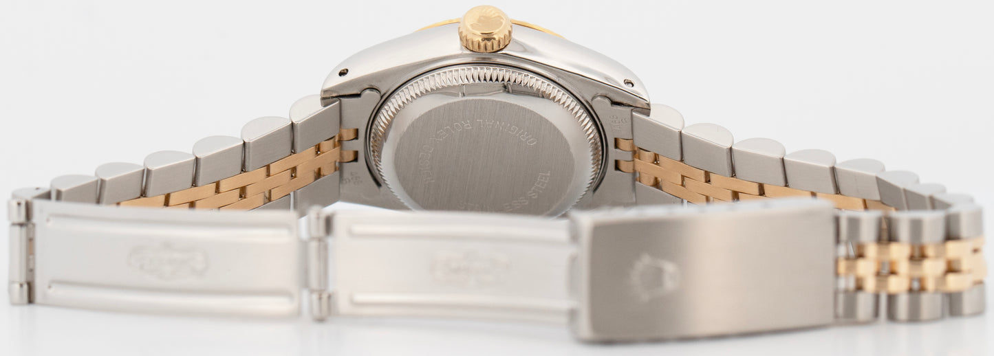 Ladies Rolex DateJust 26mm White TIFFANY 18K Gold Steel JUBILEE Fluted 69173
