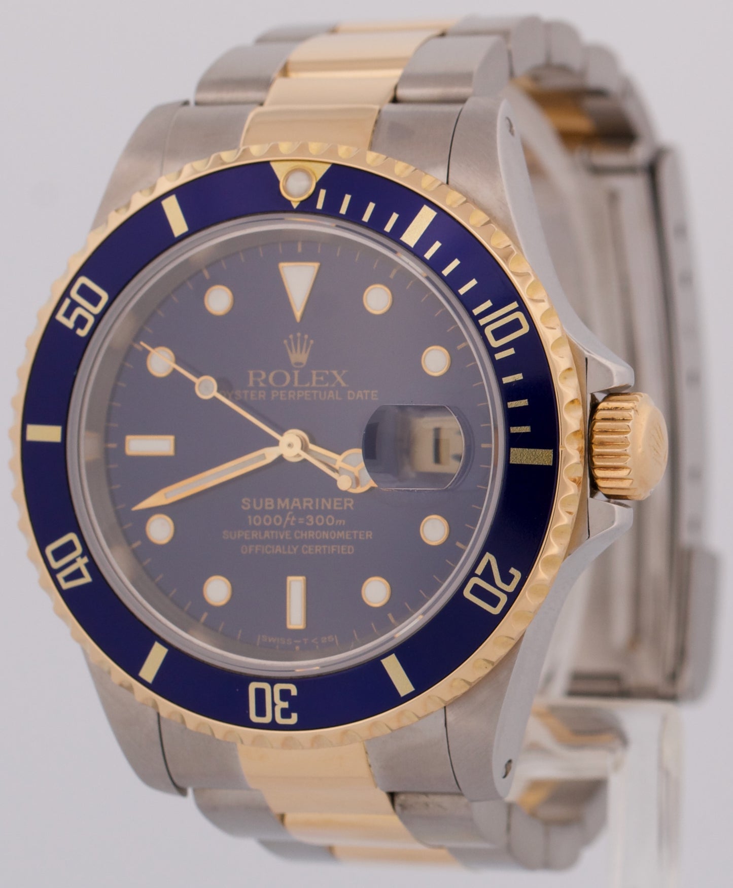 MINT Rolex Submariner Date 40mm BLUE 18K Yellow Gold Stainless Steel 16613 Watch