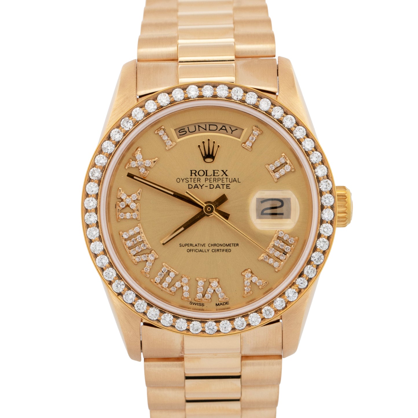Rolex Day-Date President DIAMOND CHAMPAGNE 36mm 18K Yellow Gold 18238 Watch