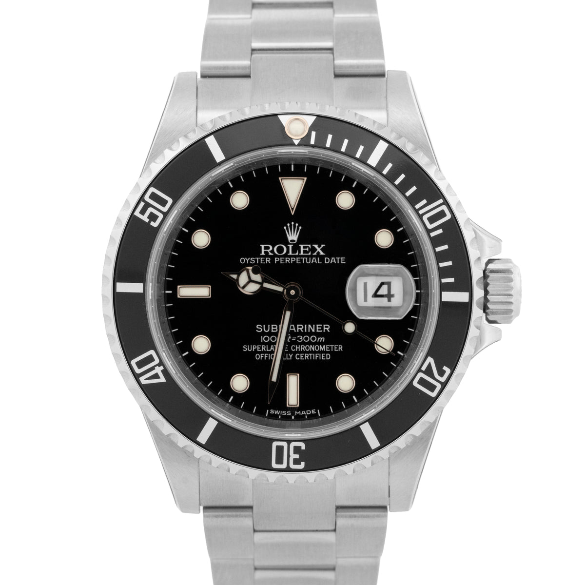 NOS Stickered Rolex Submariner Date 16610 Rehaut Black Steel 40mm Box Papers