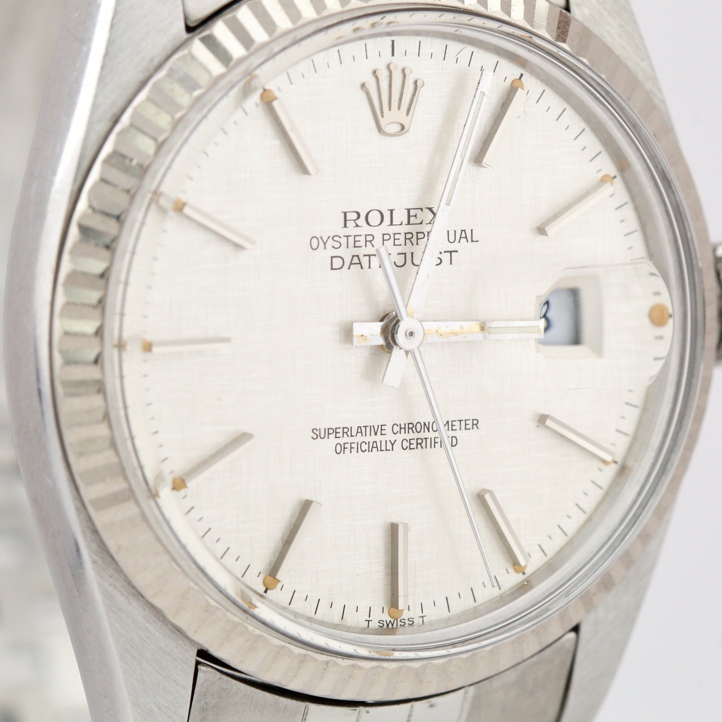 1984 Rolex DateJust SILVER LINEN Fluted Stainless Steel JUBILEE 36mm Watch 16014