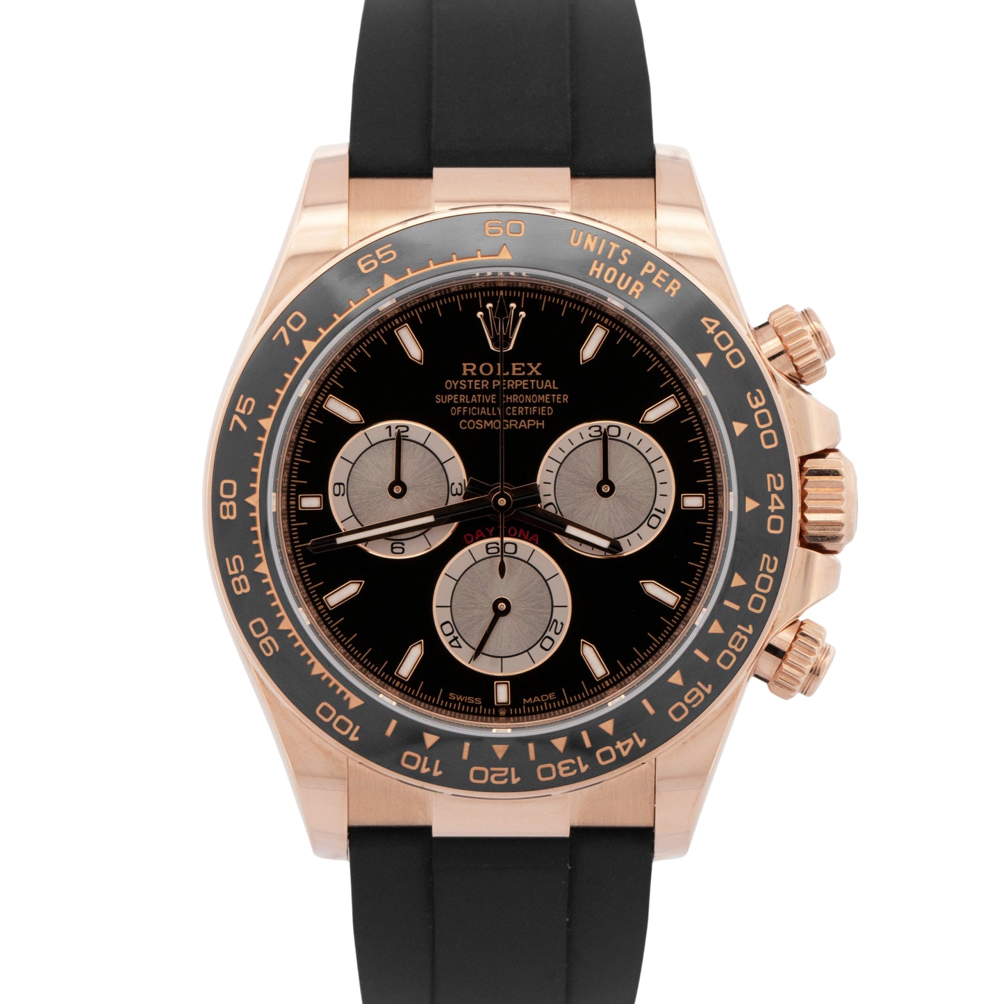 PAPERS Rolex Daytona 18K Rose Gold Black SUNDUST Oysterflex Watch 126515 LN BOX