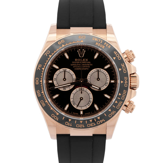 PAPERS Rolex Daytona 18K Rose Gold Black SUNDUST Oysterflex Watch 126515 LN BOX