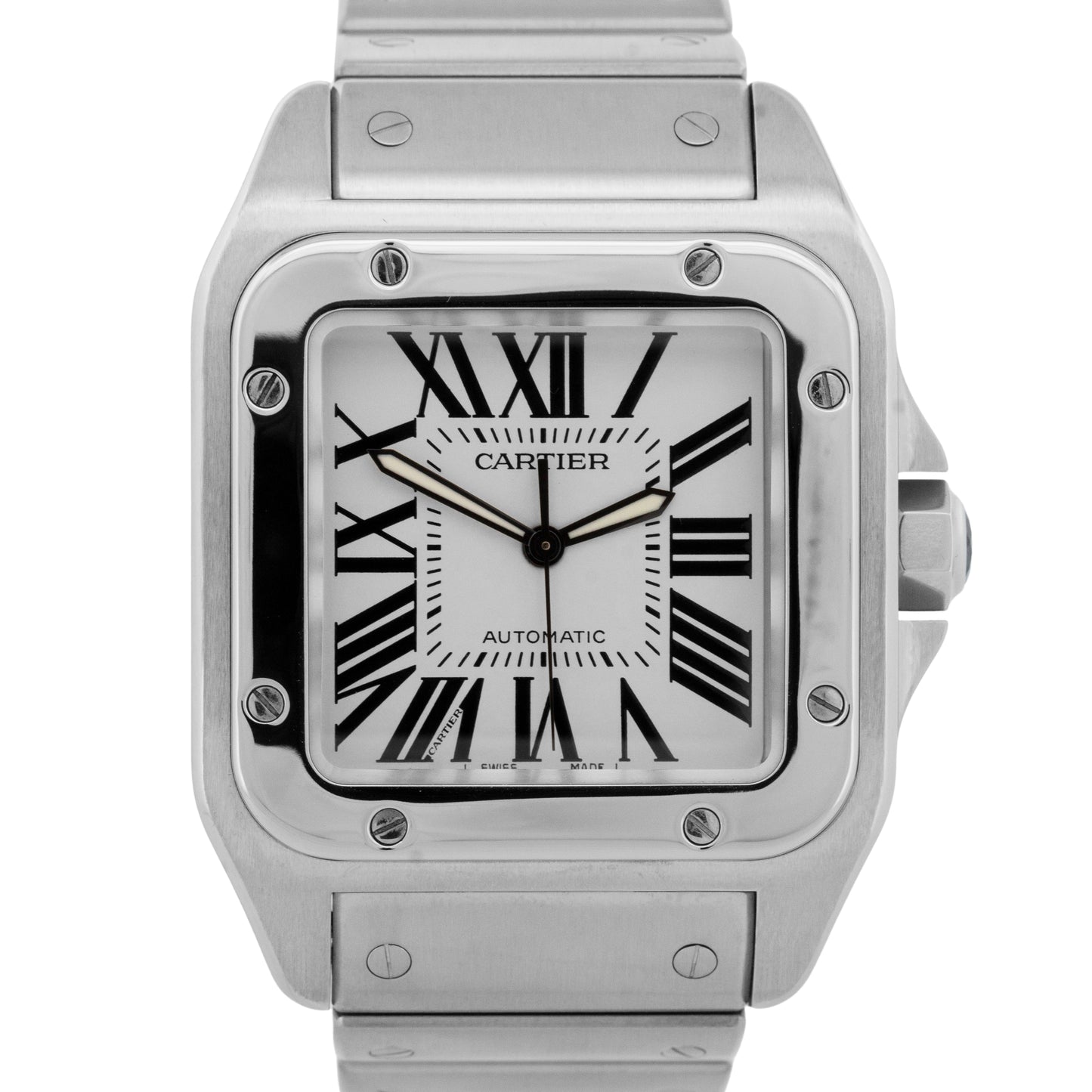PAPERS Cartier Santos 100 Large WHITE Steel 38mm 2656 / W200737G Watch BOX
