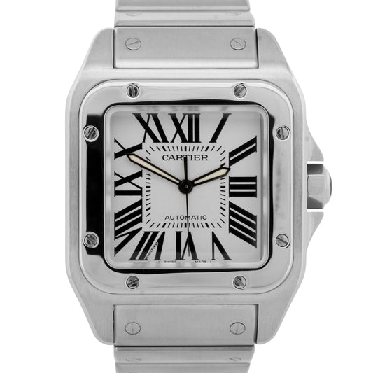 PAPERS Cartier Santos 100 Large WHITE Steel 38mm 2656 / W200737G Watch BOX