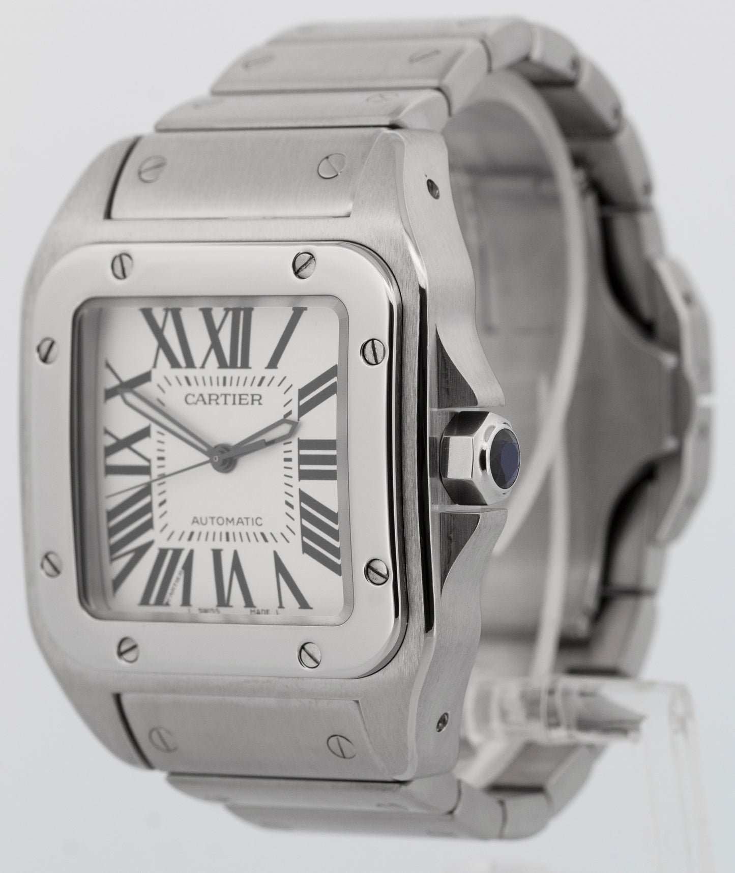 PAPERS Cartier Santos 100 Large WHITE Steel 38mm 2656 / W200737G Watch BOX