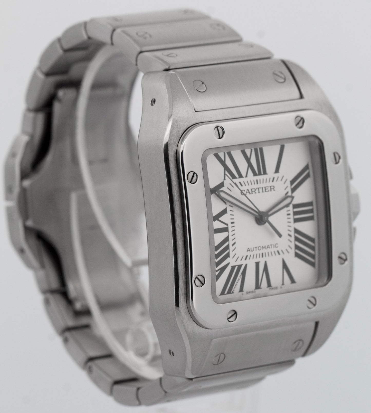 PAPERS Cartier Santos 100 Large WHITE Steel 38mm 2656 / W200737G Watch BOX
