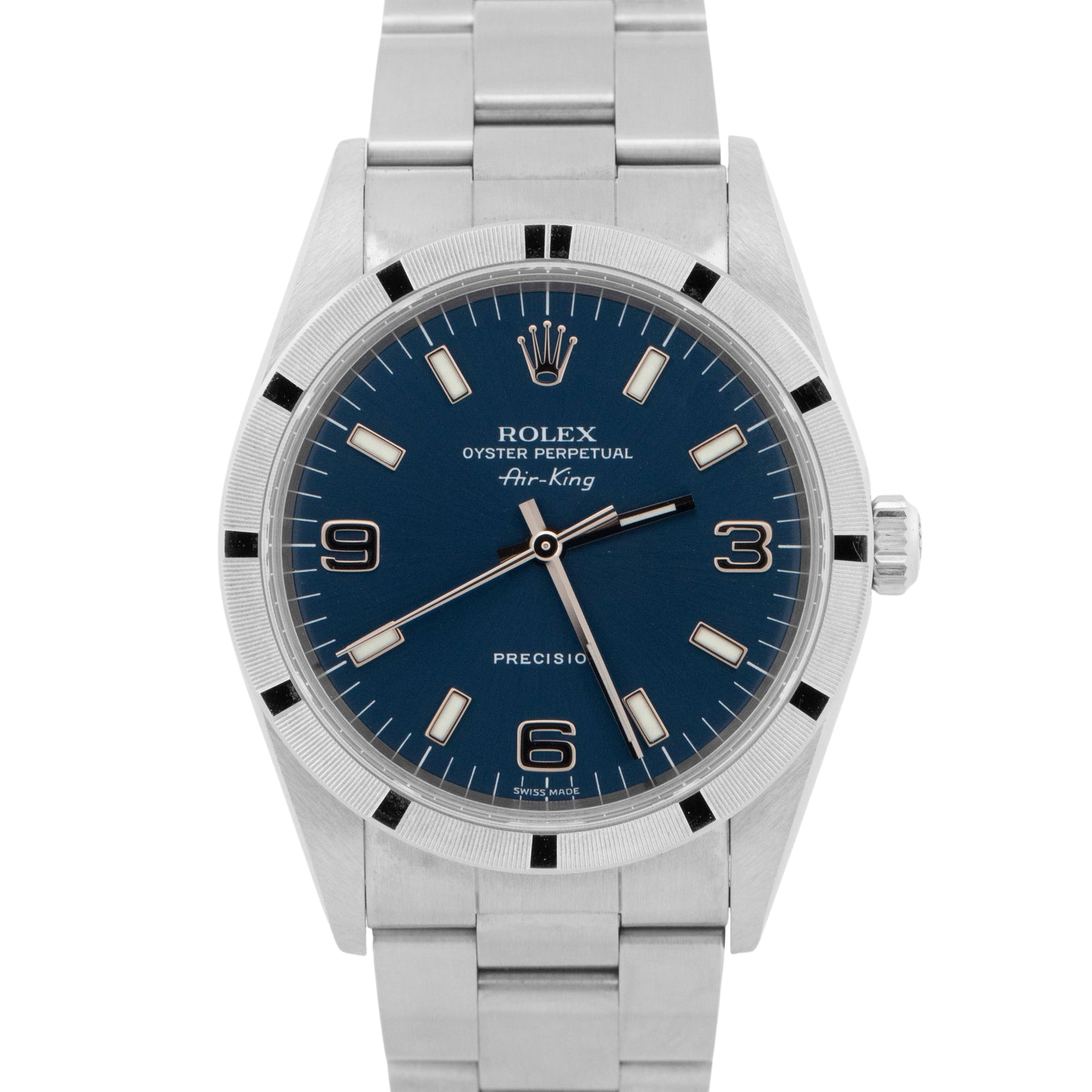 UNPOLISHED PAPERS Rolex Oyster Perpetual Air-King Blue 14010 Steel 34mm BOX