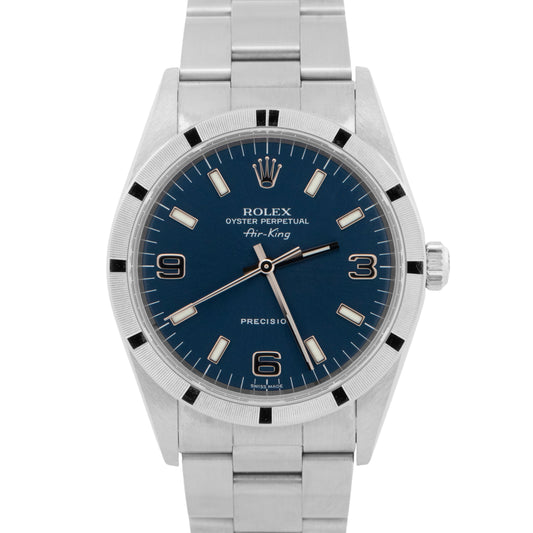 UNPOLISHED PAPERS Rolex Oyster Perpetual Air-King Blue 14010 Steel 34mm BOX