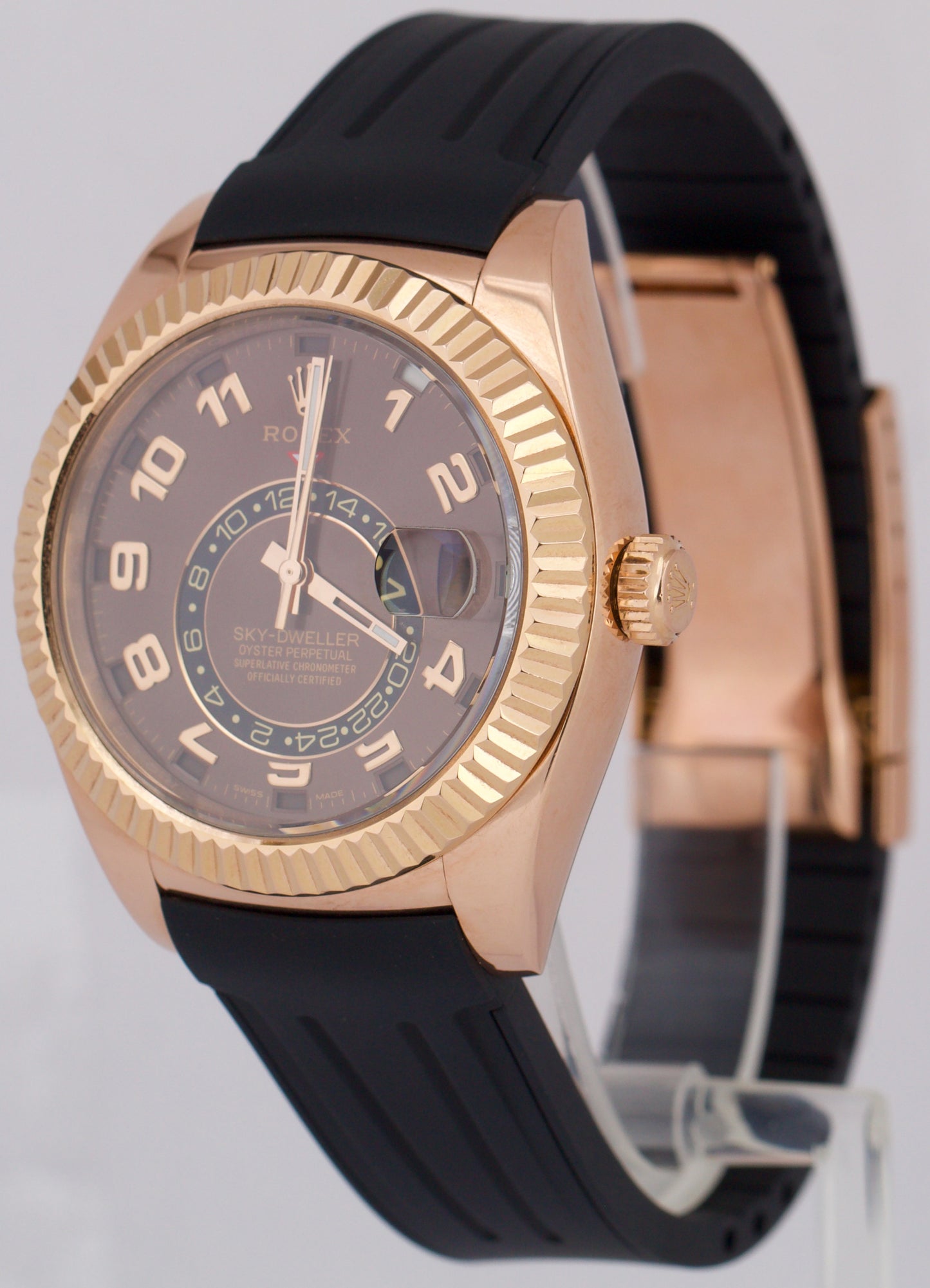 MINT Rolex Sky-Dweller 42mm CHOCOLATE ARABIC Brown 18K Rose Gold Rubber 326135