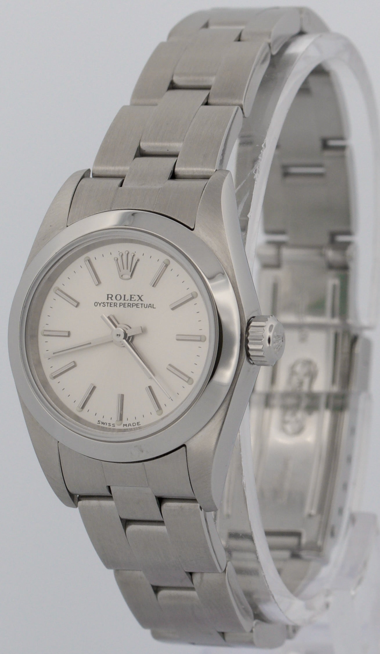 Rolex Oyster Perpetual 24mm SILVER Stainless Steel Oyster NO-HOLES Watch 76080