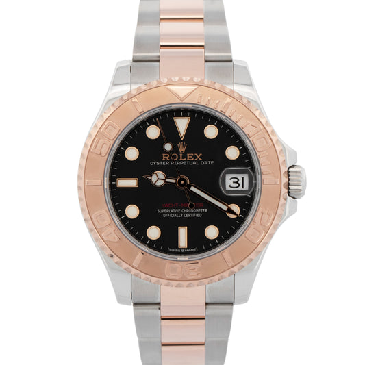 PAPERS Rolex Yacht-Master 37mm Two-Tone Steel Rose Gold BLACK Watch 268621 BOX