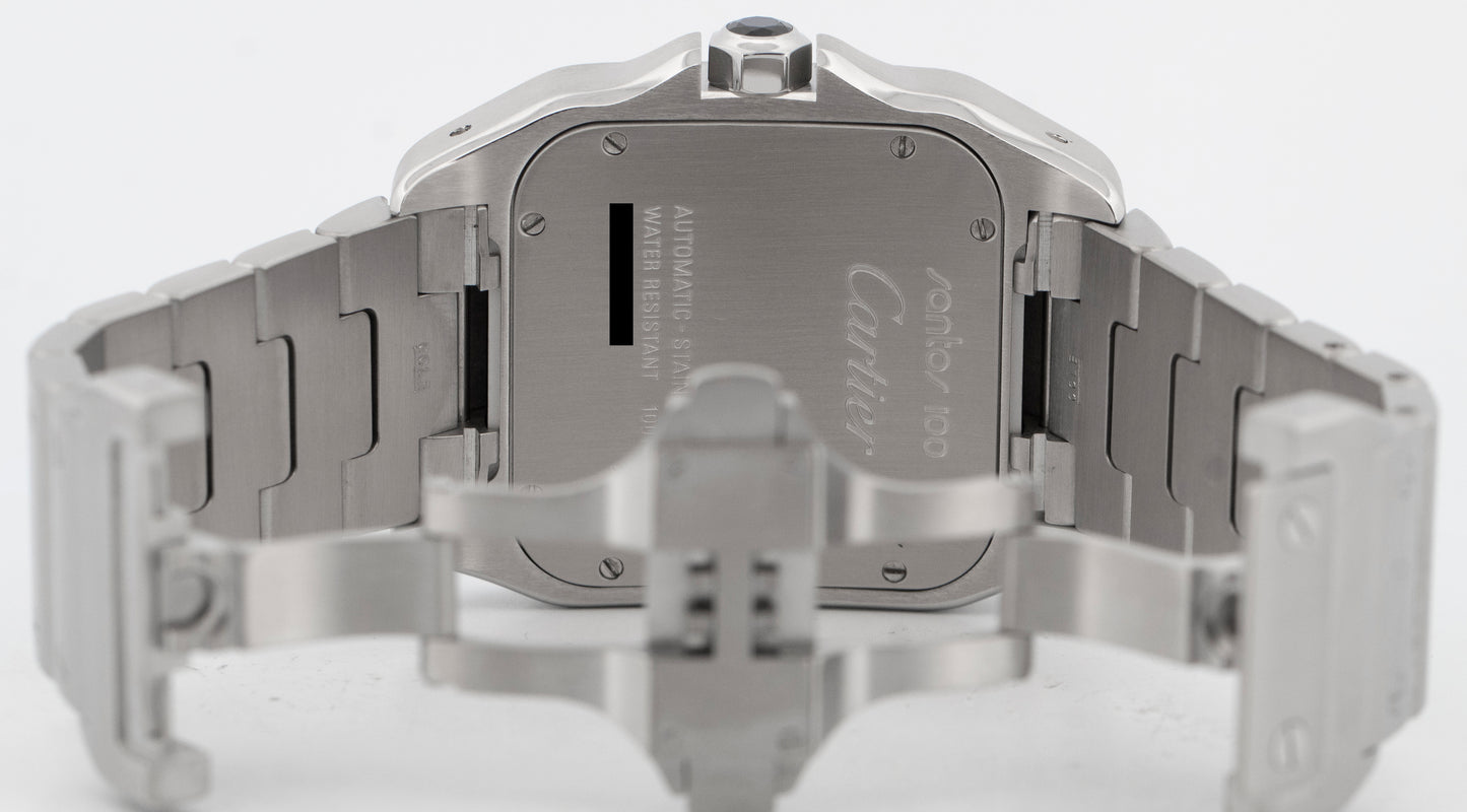 PAPERS Cartier Santos 100 Large WHITE Steel 38mm 2656 / W200737G Watch BOX
