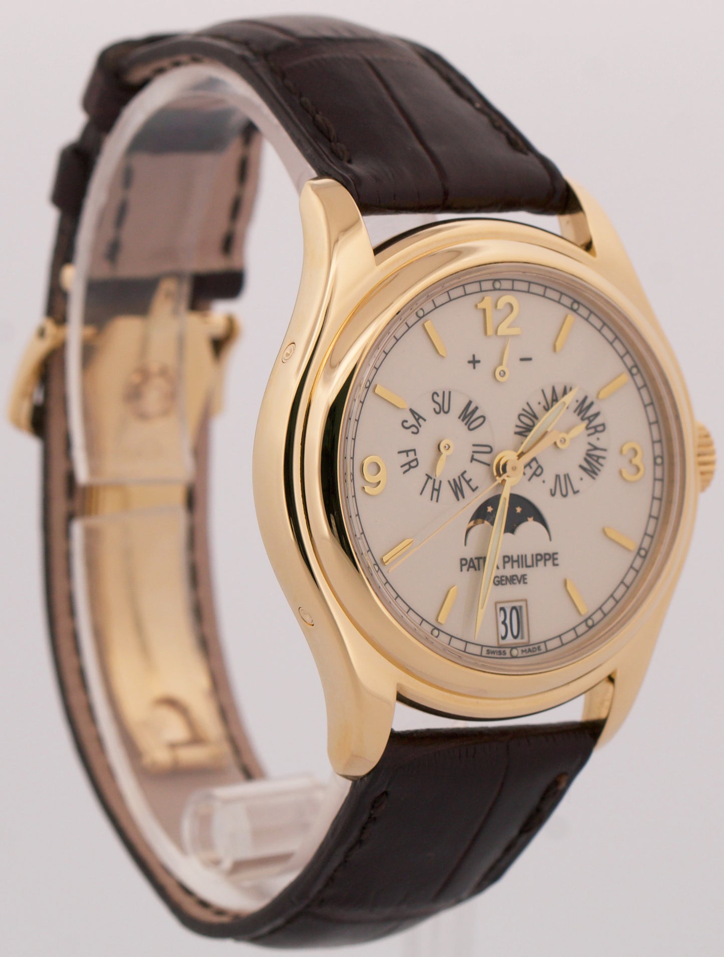 Patek Philippe Annual Calendar 18k Yellow Gold WHITE Leather 39mm 5146J Watch