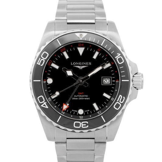 2023 PAPERS Longines Hydroconquest GMT 41mm Black Steel Watch L3.790.4.56.9 BOX