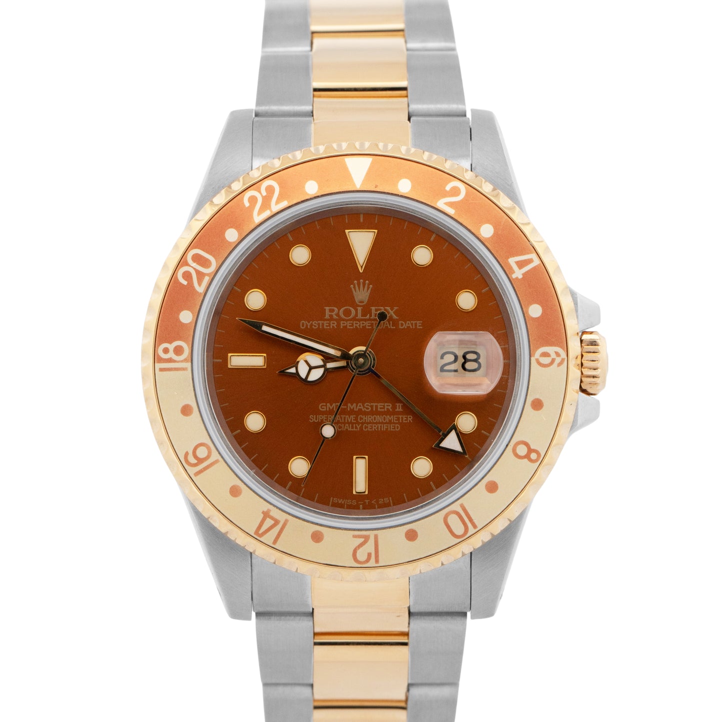Rolex GMT-Master II ROOT BEER Two-Tone 18K Yellow Gold Steel Brown Watch 16713