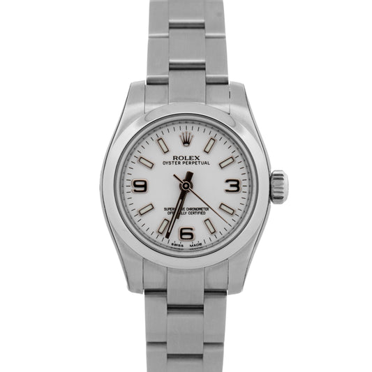 NEW STICKERED Rolex Oyster Perpetual 26 WHITE Stainless Steel 26mm 176200 Watch
