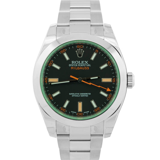 NOS 2014 Rolex Milgauss 116400 GV Black Stainless Steel 40mm Box Papers