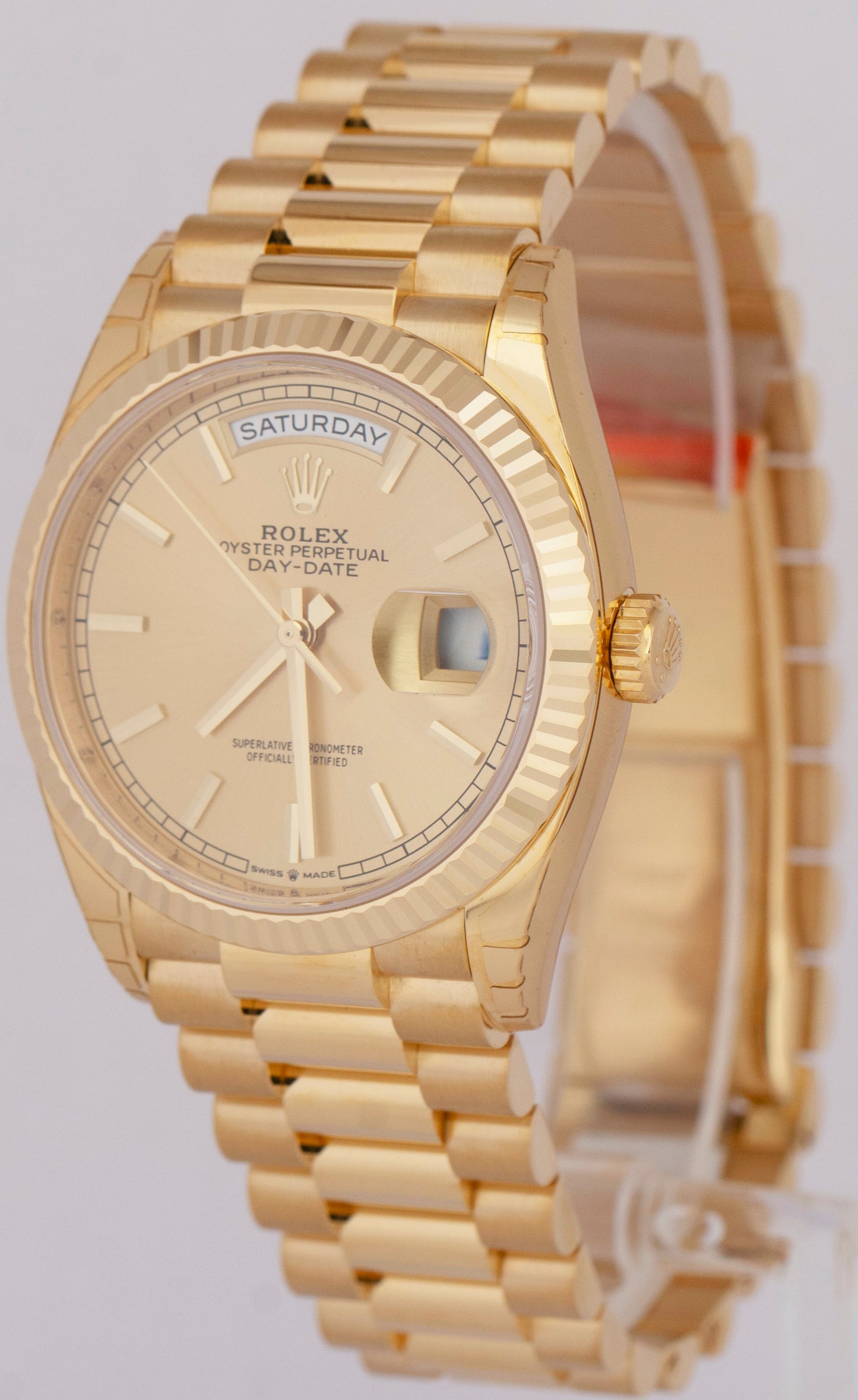 NEW PAPERS Rolex Day-Date President 18K Yellow Gold Champagne 36mm 128238 BOX