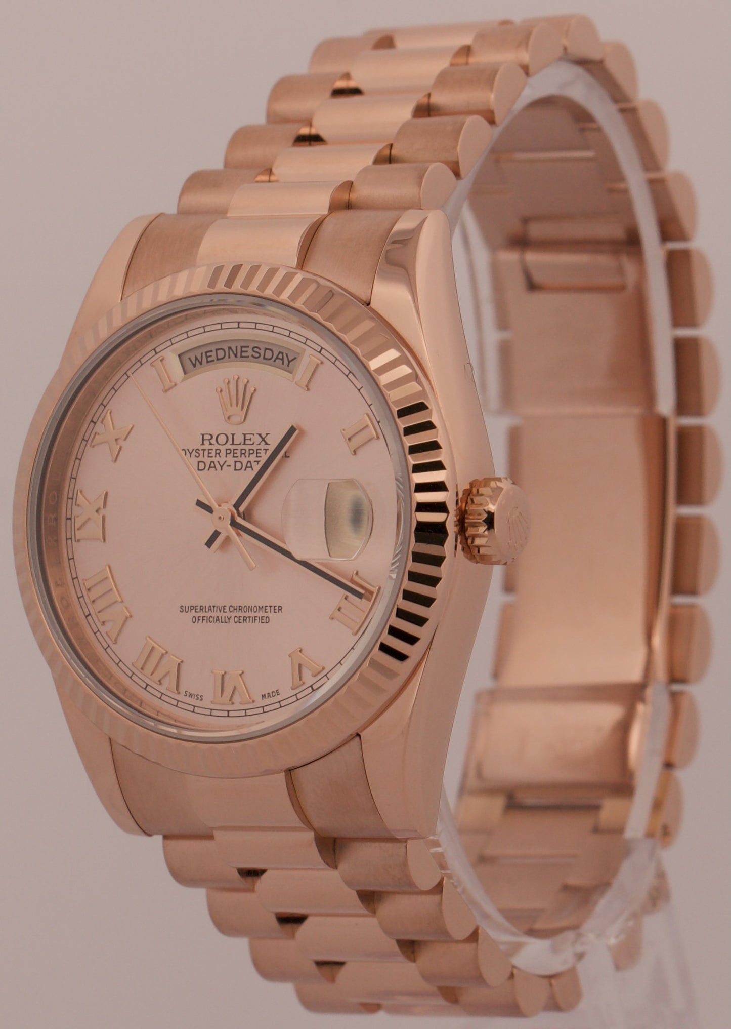 2012 Rolex Day-Date President Pink Roman 18K Rose Gold 36mm 118235 Box Papers