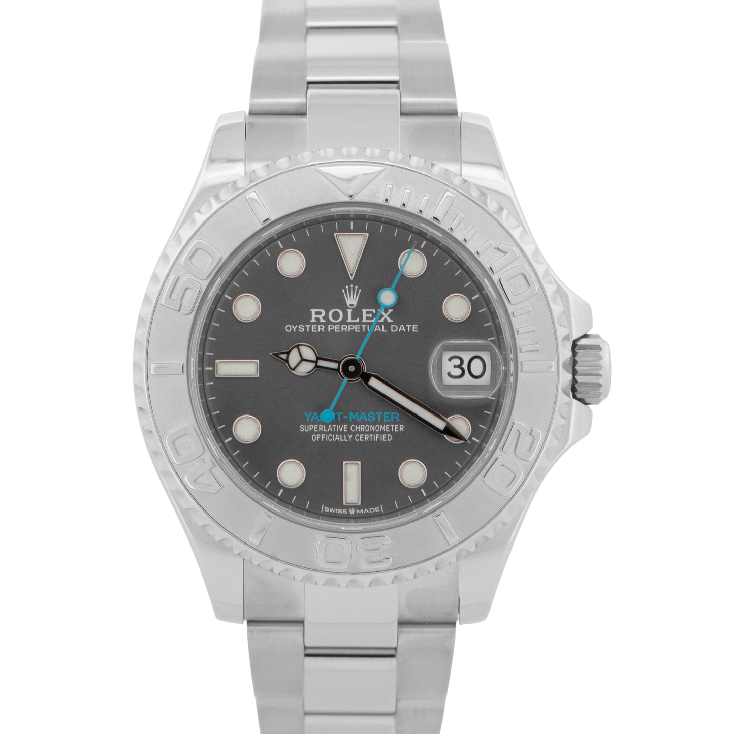 Rolex Yacht-Master Midsize Stainless Steel RHODIUM Blue Oyster 37mm Watch 268622