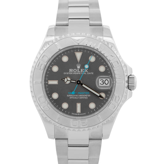 Rolex Yacht-Master Midsize Stainless Steel RHODIUM Blue Oyster 37mm Watch 268622