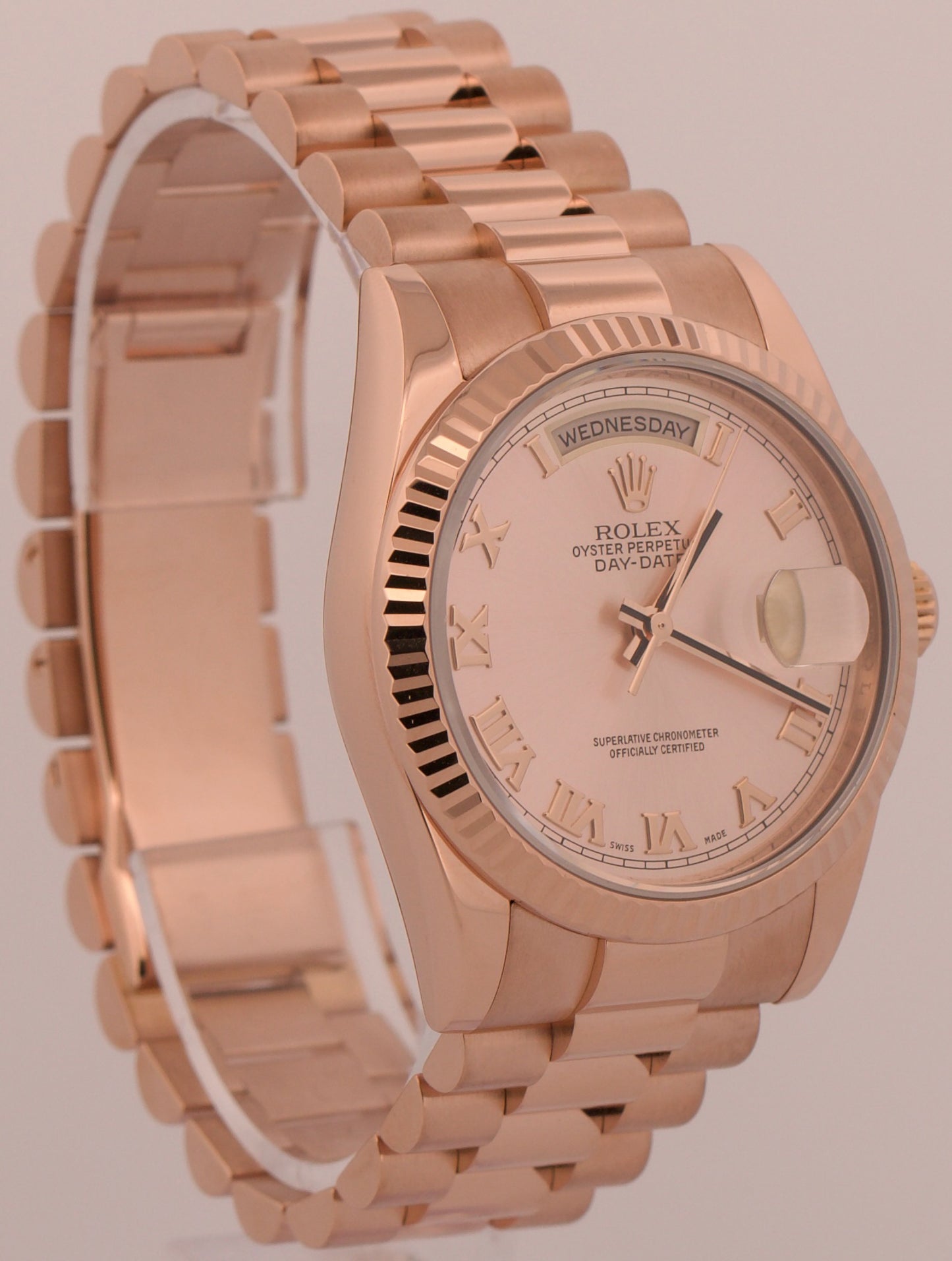 2012 Rolex Day-Date President Pink Roman 18K Rose Gold 36mm 118235 Box Papers